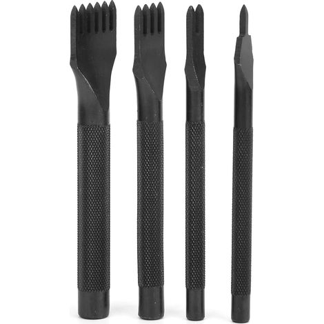 Ensemble de 4 poinçons dentés, outils de bricolage pour le travail du cuir, poinçon à cuir électroplaqué noir, 4 mm. (1/5)