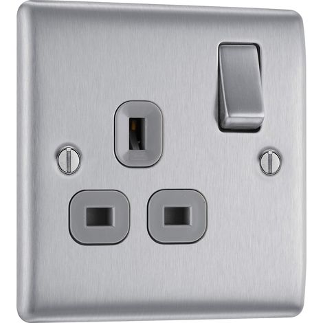 Prise métallique avec Interrupteur Poussoir Simple Noir Mat, NBS21G-01 (1/5)