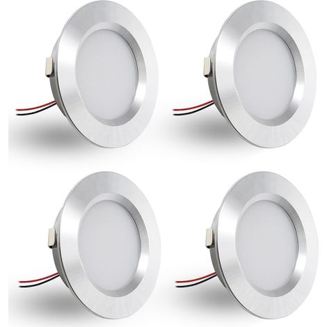 Spot LED Encastrable,Spot led 12V Dimmable,3W spot encastrable extra Plat 14mm, IP44 spot salle de bain Trou 55mm,spots de plafond pour camping-car cuisine,Lot de 4 (Argenté Blanc Chaud 3000k) (1/5)