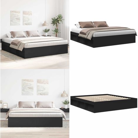Bettgestell Schwarz 200x200 cm - Bettes Gestell - Doppelbett - Massivholzbette - Schwarzes Bett - Holzbettrahmen - Home & Living (1/5)