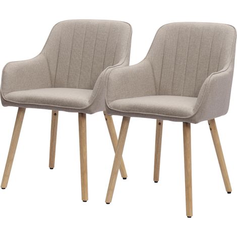 Chaises de salle à manger modernes avec accoudoirs intégrés, revêtement en tissu et pieds en bois (beige clair/marron) lot de 2 (1/5)
