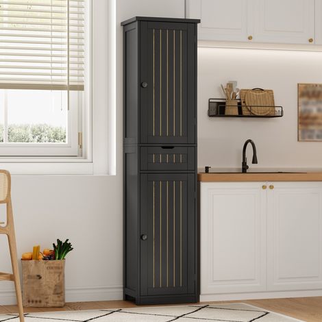 Mueble de cocina 40 x 30 x 170 cm con 2 puertas, 1 cajón y 4 estantes regulables, negro OKMYHOME (1/5)
