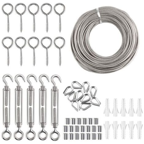 Kit de clôture de jardin en acier inoxydable résistant avec revêtement en PVC 30 m, vis à œil tire-fond, tendeur de fil et crochet (1/5)