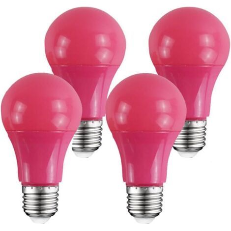 Lot de 4 Ampoule LED 9 W A19, équivalent 60W, pour éclairage de porche, décoration de fête, bars et éclairage domestique, culot E27, non dimmable, rose (1/4)