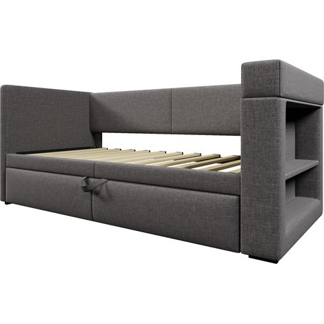 Lit banquette 90x200 cm avec lit gigogne, ports USB et USB-C, porte-gobelets, gris (1/5)