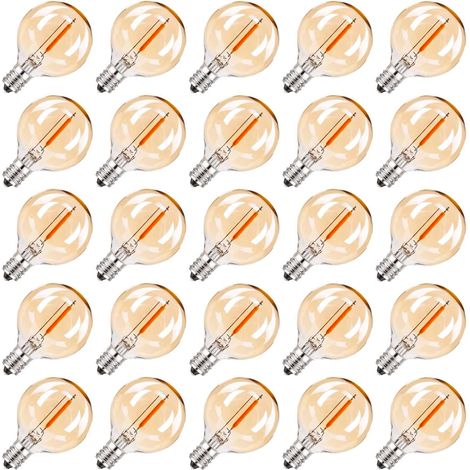 25er-Pack E12 LED-Lampen, Ersatzglühbirnen G40 für dekorative Lichterketten, Retro-Lampen im Edison-Stil, warmweiß 2200K, 230V, 25er-Pack [Energieklasse G]