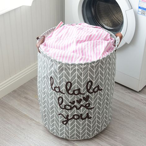 Panier à linge pliable en coton et lin propre avec poignée, panier à linge gris pour salle de bain. (1/5)