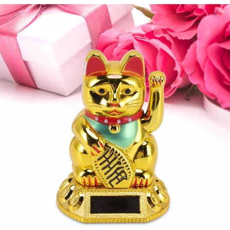 Asixxsix Chat Porte-Bonheur Mignon, 5,1 Cm, Mini Maneki Neko à énergie Solaire, Bras Agitant, Chat Porte-Bonheur pour la Maison, Le Bureau et la Décoration de Tableau de Bord, Chat (Black