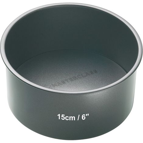 MasterClass Molde para Tartas de 15 cm de profundidad, sin PTFE, PFOA ni BPA, resistente acero al carbono de 1 mm de grosor y fondo suelto, molde redondo pequeño de 6 pulgadas, gris