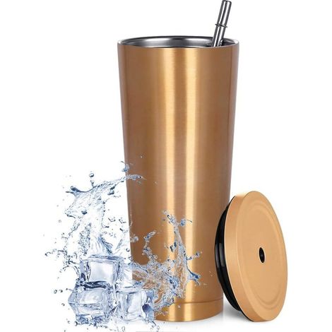 Tasse Isolée Voyage - Acier Inoxydable Double Paroi - 750 ml - Avec Paille et Couvercle - Pour Boissons Chaudes et Froides (1/5)