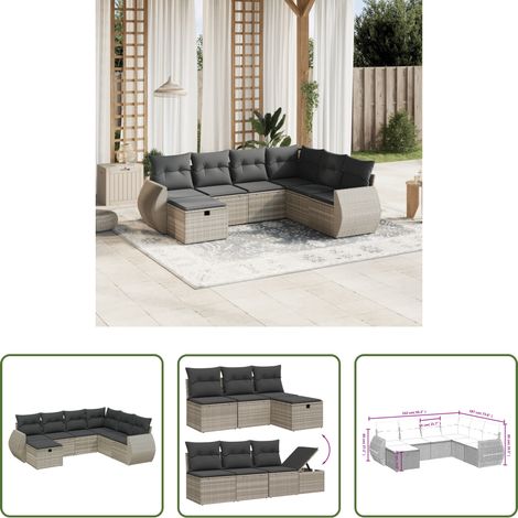 vidaXL Canapé en résine - Salon de jardin avec coussins 7 pcs gris clair résine tressée (1/5)