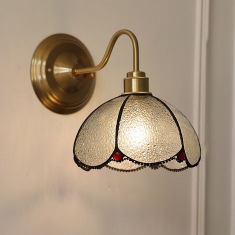 Applique murale, lampe de chevet vintage, applique murale en laiton avec abat-jour en verre, applique d'intérieur avec ampoule, lumière chaude 3000K (1/5)