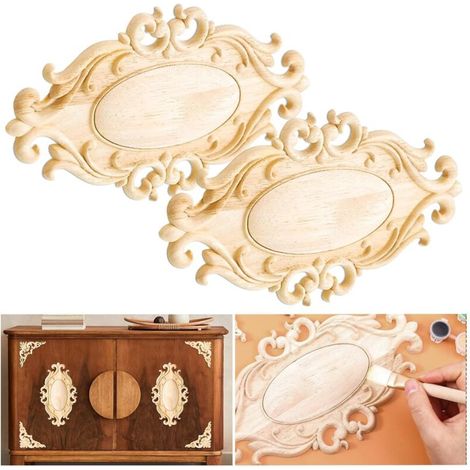 Moulure Decorative 2 Pièces Moulure Decorative Bois Incrustation en Bois Sculpté Applique Bois Sculpté Decoration Artisanat Bois Sculpté Meuble Rond Moulure Decorative Bois (1/5)