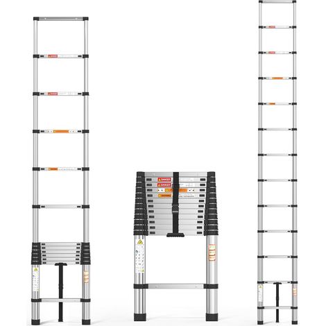 échelle pliante rétractable de 3,8 mètres, portable, compacte et antidérapante, peut être utilisée à l'intérieur et à l'extérieur, avec une capacité de charge maximale de 330 livres (1/5)