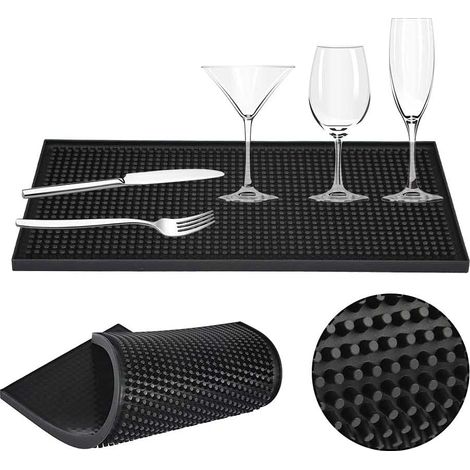"N/A" Tapis de Séchage de Vaisselle 30 X 15 X 1 Cm Tampon de Drainage en Silicone,Petit Tapis Égouttoi,pour Sécher la Vaisselle et Les Verres/Tasse ect. (Noir Pliable) (1/5)