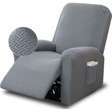 Housse Fauteuil Relax, 4 Pièces Housse Fauteuil Tout Comprise avec Accoudoirs, Housses de Chaise élastique Lavable avec Poches, pour Canapé Inclinable, Fauteuil(Gris Clair) (1/4)