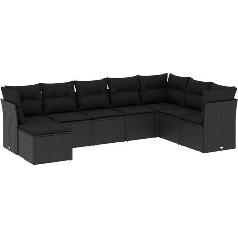 Set de sofás de jardín 8 piezas y cojines ratán sintético negro vidaXL (1/3)