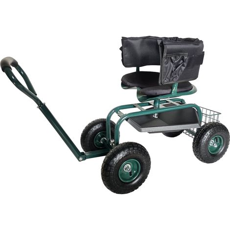 Sedia da giardino su ruote con altezza regolabile e vano portaoggetti