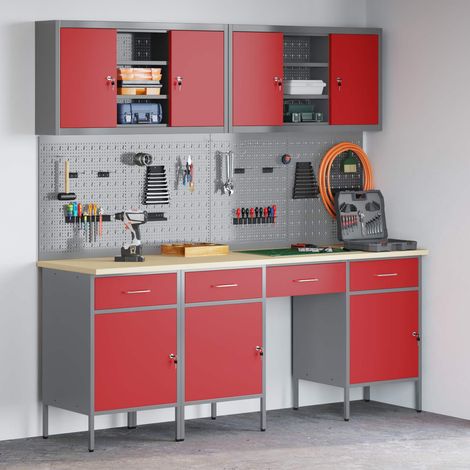 Werkbank mit Schubladen 10 pcs Rot Ingenieure Holz und Stahl (1/5)