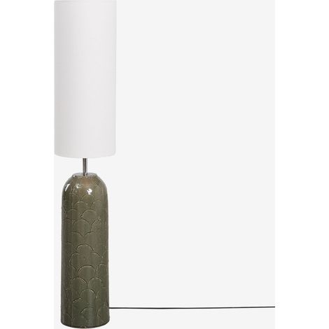 Sklum – Lampadaire LED en céramique et lin – Abat-jour cylindrique vert militaire – Protection IP20 – Culot E27 jusqu'à 60W (1/5)