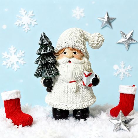 Figurine Santa Claus - Résine Blanche 10 cm - Décoration De Noël Pour Étagère Et Cheminée - 1 Pièce (1/5)
