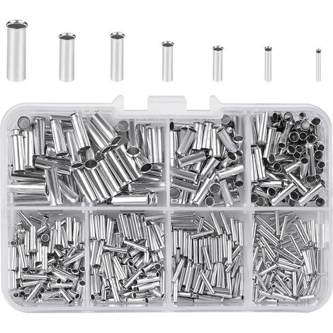 600 Embouts de câble non isolés, Cuivre étamé, 7 tailles 0.5-6mm², Boîte plastique, Projets électriques (1/5)