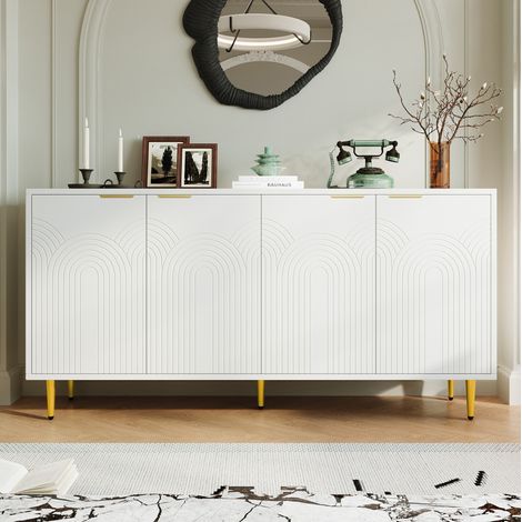 Sideboard Wohnzimmer, Kommode mit 4 Türen Goldene Gebürstete Griffe und Hochglanz Tischbeine Komodenschrank, Weiß, maße 160×80×40 cm (B×H×T)(OLD sku N657P28217172W) (1/5)