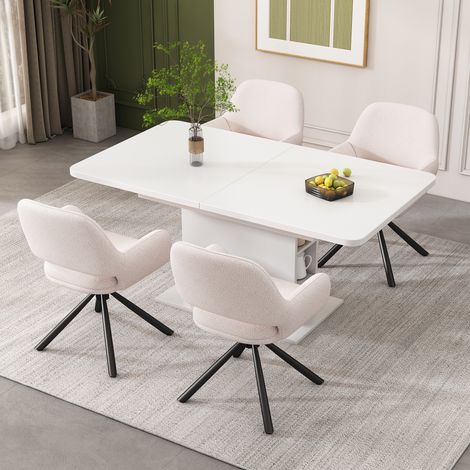 DESMIU Table de salle à manger extensible avec 1 rangement et 4 chaises, pour salle à manger, blanc (1/5)