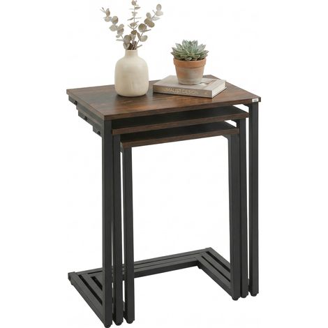 Tables gigognes lot de 3 acier marron noir 45 x 30 x 60 cm