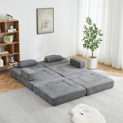 Canapé-lit 2 en 1, canapé modulable en chenille, lit d'appoint pliable avec structure en fer, canapé une place réglable pour salon, chambre, bureau (1/5)