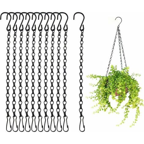 Lot de 10 Chaînes de Suspension, Chaîne de Suspension de Panier de Pot de Fleur, Suspendre Chaine Robustes pour Pot de Fleurs, mangeoires, lanternes, Tableaux daffichage (Noir, Longueur 50cm) (1/5)