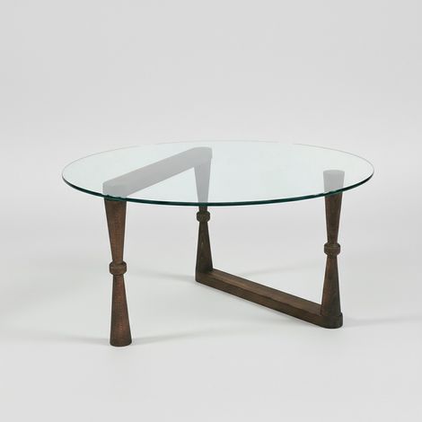 Couchtisch aus gehärtetem Glas und Buchenholz Yuvarlak