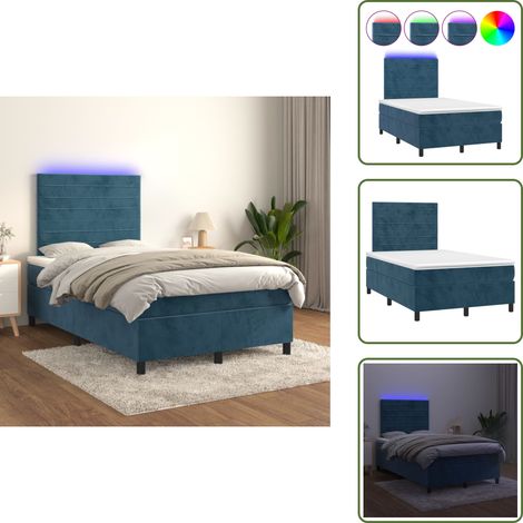 Letto con luci LED - vidaXL Letto a Molle con Materasso e LED Blu Scuro 120x200cm - Letto con testiera regolabile