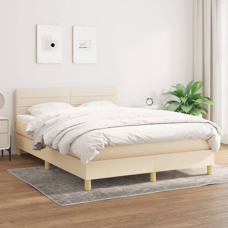 Sommier à lattes de lit avec matelas Crème 140x190 cm Tissu (1/5)