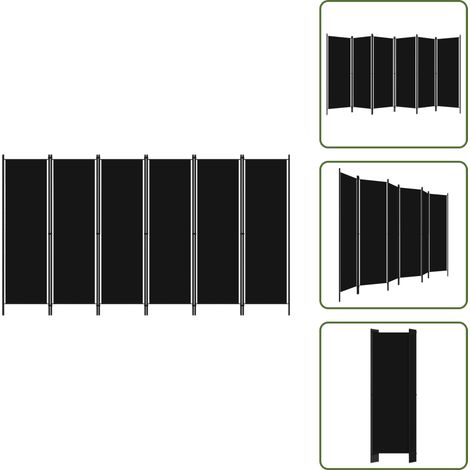 6-tlg. Raumteiler Schwarz 300x180 cm - Raumteiler - Zimmerabtrennung - Sichtschutz - Schwarz - Stoff (1/5)