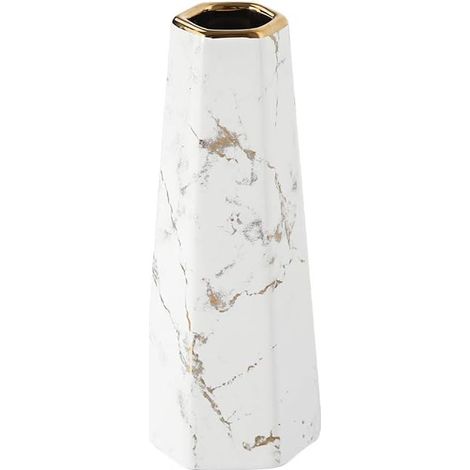 Vase Céramique - 20 cm - Blanc Or Marbre - Décor Intérieur Salon Bureau Table - 1 Pièce (1/5)