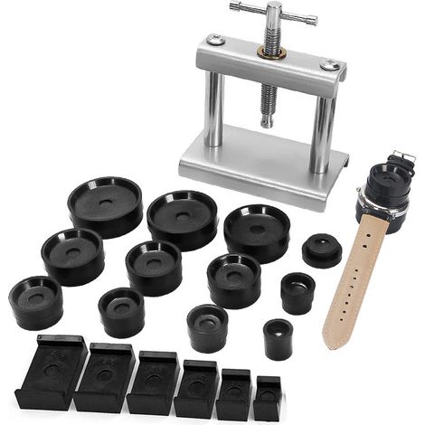 Tools for watch repair, press machine for metal watch cases, press machine for table lids, press press for the back of mechanical and quartz watches, tools for battery replacement, all-metal press wit