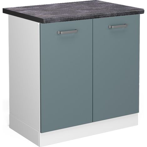 Meuble bas sous-évier R-Line, Bleu-gris, 80 cm , PT Anthracite, Vicco (1/5)