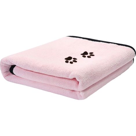 1 serviette pour animaux, microfibre absorbante, 90 x 50 cm, bleu clair/rose/gris, usage bain/toilettage/voyage (1/5)