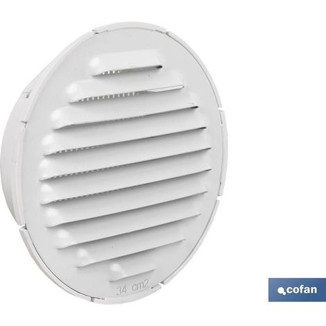 Rejilla de ventilación aluminio blanco Ø10 cm con mosquitera y empotramiento