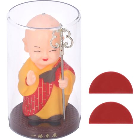 Ortviai Figurine Bouddhiste Miniature Solaire Rouge avec Mouvement Automatique par Capteur de Lumière pour Voiture et Intérieur (1/5)