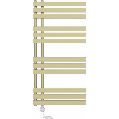 Prefilled Thermostatic D-shape Electric Heated Towel Rail Radiator Ladder Warmer 1200x600mm Brushed Brass (1/5)