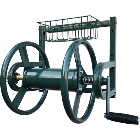 Relaxdays Avvolgitubo in Acciaio Inox, 40 m, da Muro, innesto rapido, Verde, 56x48x42 cm (1/5)