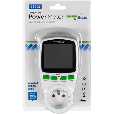 Presa con display digitale, misuratore di energia e wattmetro, GreenBlue GB202, bianca (1/3)
