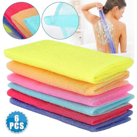 Lot de 6 gants de toilette exfoliants en nylon, style japonais/coréen, pour le corps et le dos. (1/5)