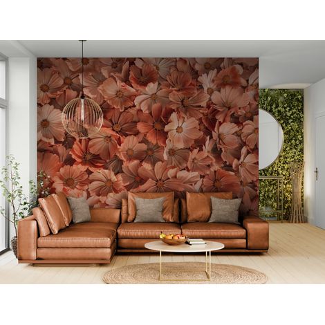 Papier peint Floral – fleurs orange en composition dense - 150 x 250 cm (1/2)