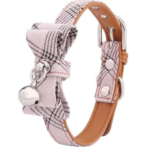 Collier Chat - Noeud Papillon - Libération Rapide - Nylon PU - Circonférence Réglable 22-28 cm - Rose - 1 Pièce (1/5)
