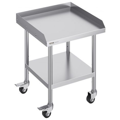 Arbeitstisch aus Edelstahl, gewerblicher Arbeitstisch zur Lebensmittelzubereitung mit 4 Rädern, 3-seitiger Spritzschutzwand, 610 x 610 x 762 mm Arbeitstisch, Arbeitstisch für Restaurants (1/5)