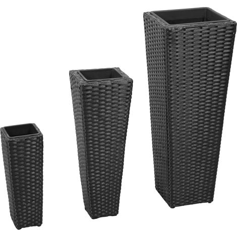 Garten-Hochbeet 3-tlg. Poly Rattan Schwarz