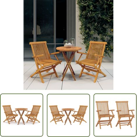 The Living Store 3-tlg. Garten-Essgruppe Massivholz Teak - Teakholzmöbel - Gartentisch - Gartenstuhl - Outdoor Möbel - Esstisch (1/5)